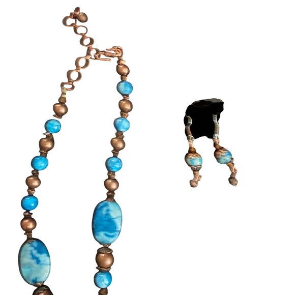 NYCII Jewelry Necklace & Earrings Set With Turquoise Pendant Copper - Picture 3 of 5